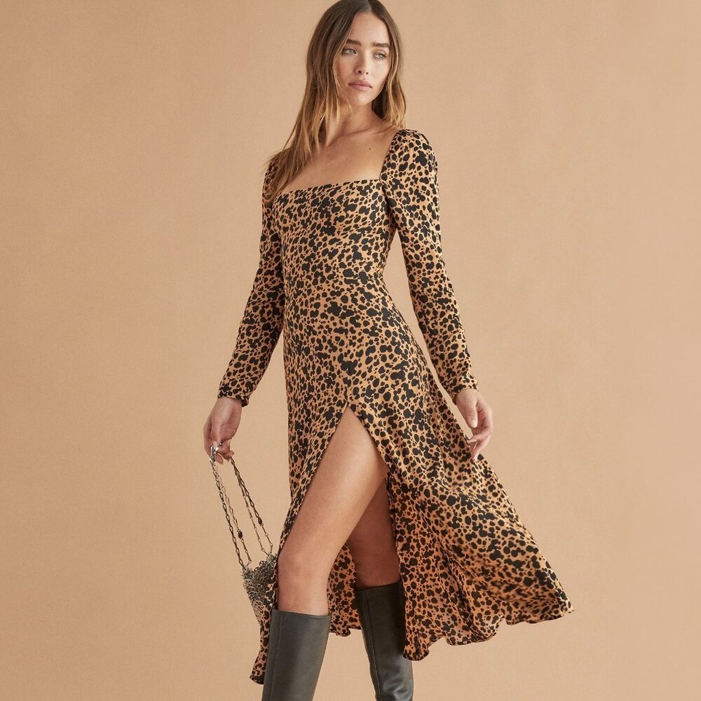 Reformation Sigmund Long Sleeved Dress in color "bobcat"